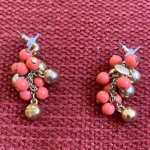 Vintage Tutti Frutti signed Gold-Tone Coral Bead Cluster Drop Earrings